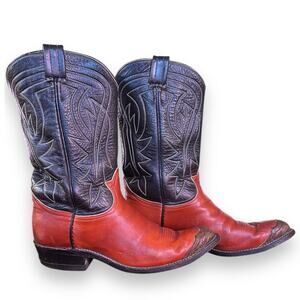 Vintage Tony Lama Brown Black Cowboy Boots Festival WingTip Ostrich Toe Wmn 6.5